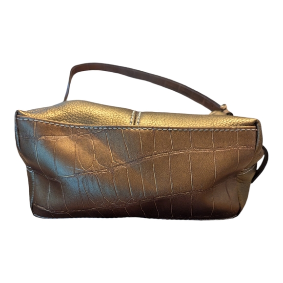 90s Nine & Company Faux Pebbled Leather Bronze Mini Purse W Contrast Stitching - Picture 4 of 8